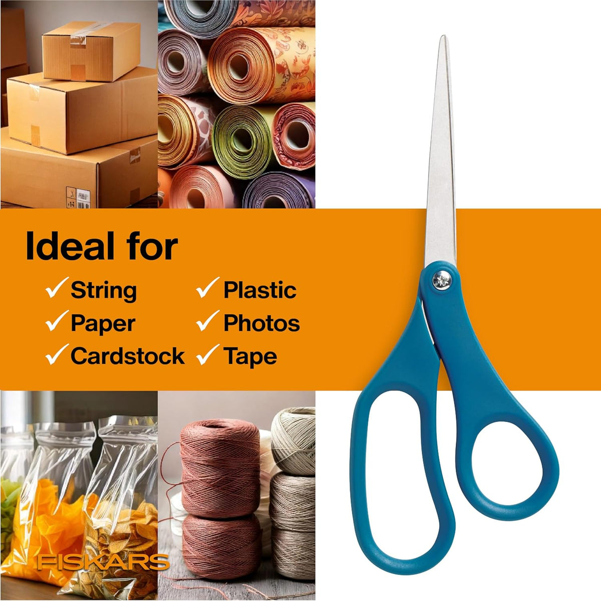 8" Non-Stick Titanium SoftGrip All Purpose Scissors for Office | Stainless Steel Blades for Paper, Cardboard, Tape & Glue, Everyday Cutting Tasks, Home, Office, and Arts & Crafts, Gray