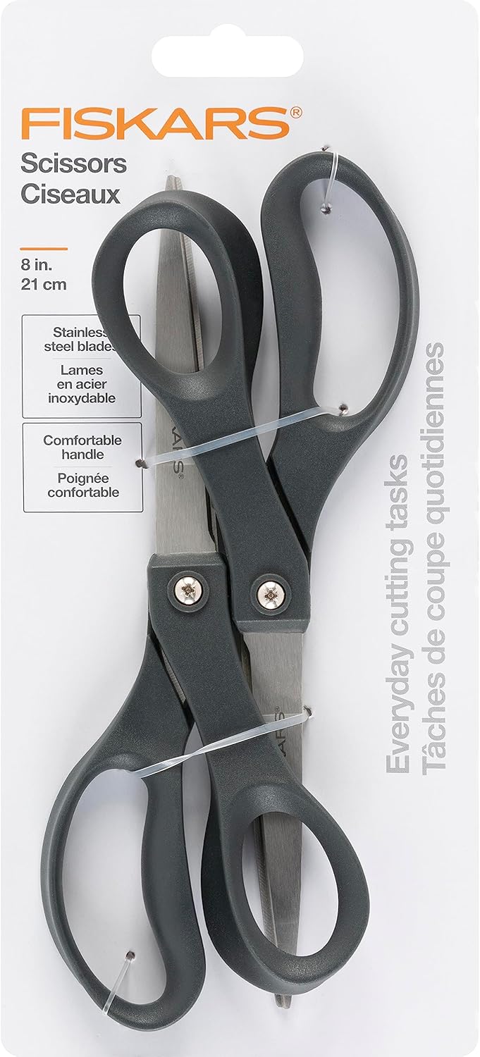 8" Non-Stick Titanium SoftGrip All Purpose Scissors for Office | Stainless Steel Blades for Paper, Cardboard, Tape & Glue, Everyday Cutting Tasks, Home, Office, and Arts & Crafts, Gray