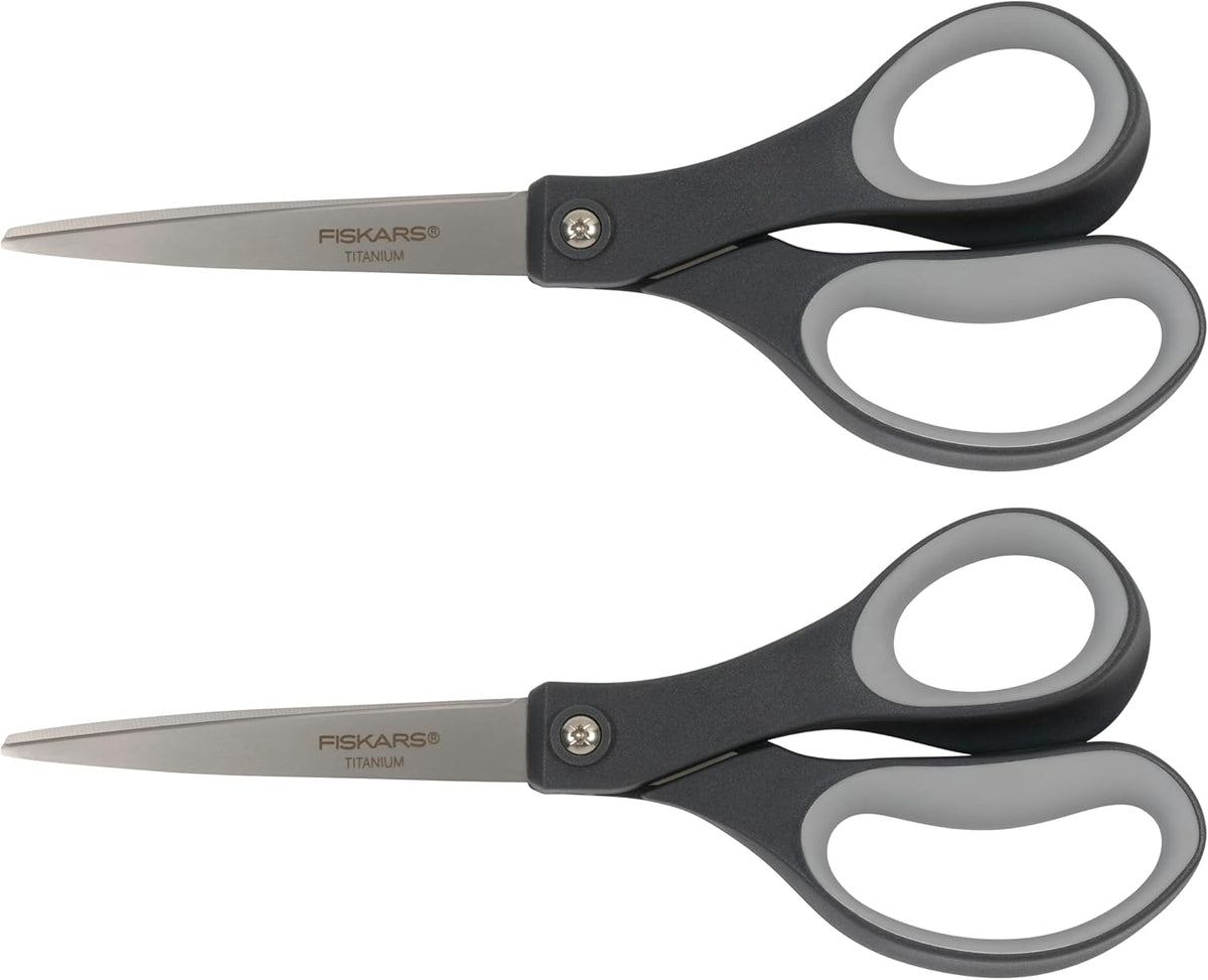8" Non-Stick Titanium SoftGrip All Purpose Scissors for Office | Stainless Steel Blades for Paper, Cardboard, Tape & Glue, Everyday Cutting Tasks, Home, Office, and Arts & Crafts, Gray
