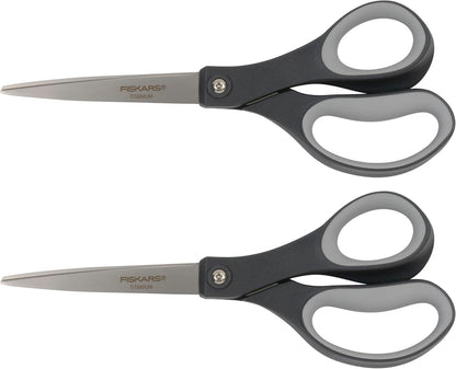 8" Non-Stick Titanium SoftGrip All Purpose Scissors for Office | Stainless Steel Blades for Paper, Cardboard, Tape & Glue, Everyday Cutting Tasks, Home, Office, and Arts & Crafts, Gray