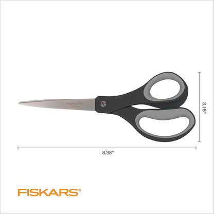 8" Non-Stick Titanium SoftGrip All Purpose Scissors for Office | Stainless Steel Blades for Paper, Cardboard, Tape & Glue, Everyday Cutting Tasks, Home, Office, and Arts & Crafts, Gray