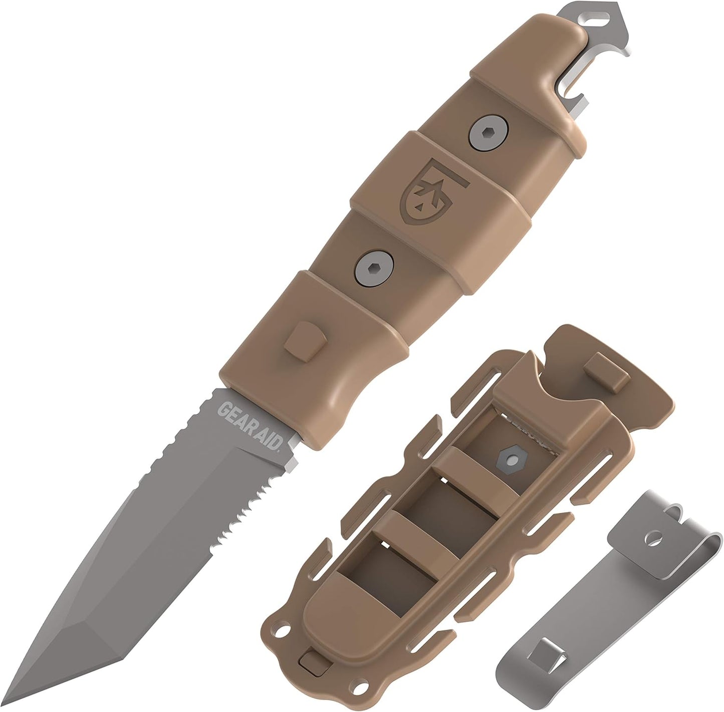 Kotu Tanto Fixed Blade Knife for the Outdoors with Quick Release Sheath, Titanium-Coated 3” Blade