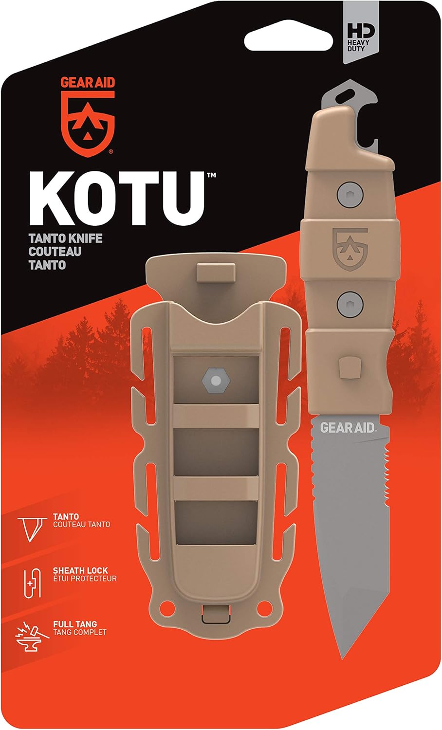 Kotu Tanto Fixed Blade Knife for the Outdoors with Quick Release Sheath, Titanium-Coated 3” Blade