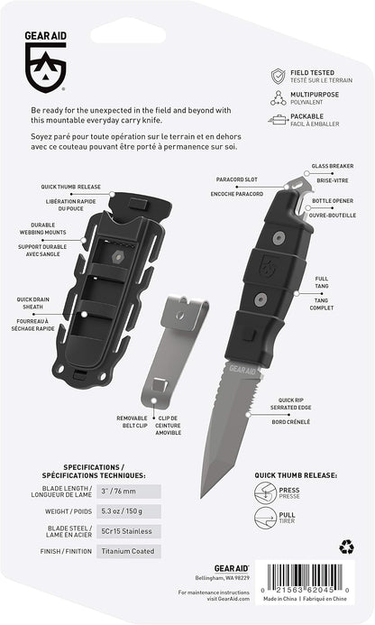 Kotu Tanto Fixed Blade Knife for the Outdoors with Quick Release Sheath, Titanium-Coated 3” Blade