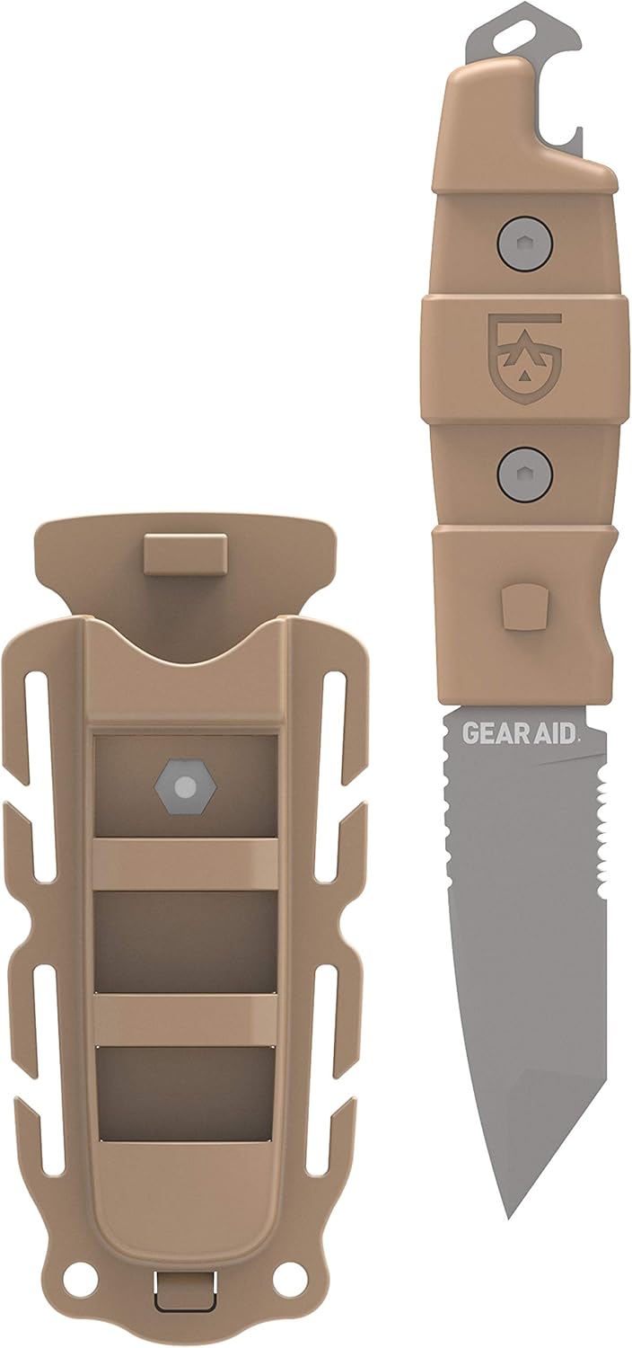 Kotu Tanto Fixed Blade Knife for the Outdoors with Quick Release Sheath, Titanium-Coated 3” Blade