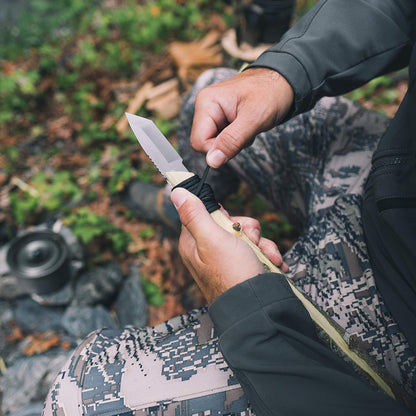 Kotu Tanto Fixed Blade Knife for the Outdoors with Quick Release Sheath, Titanium-Coated 3” Blade
