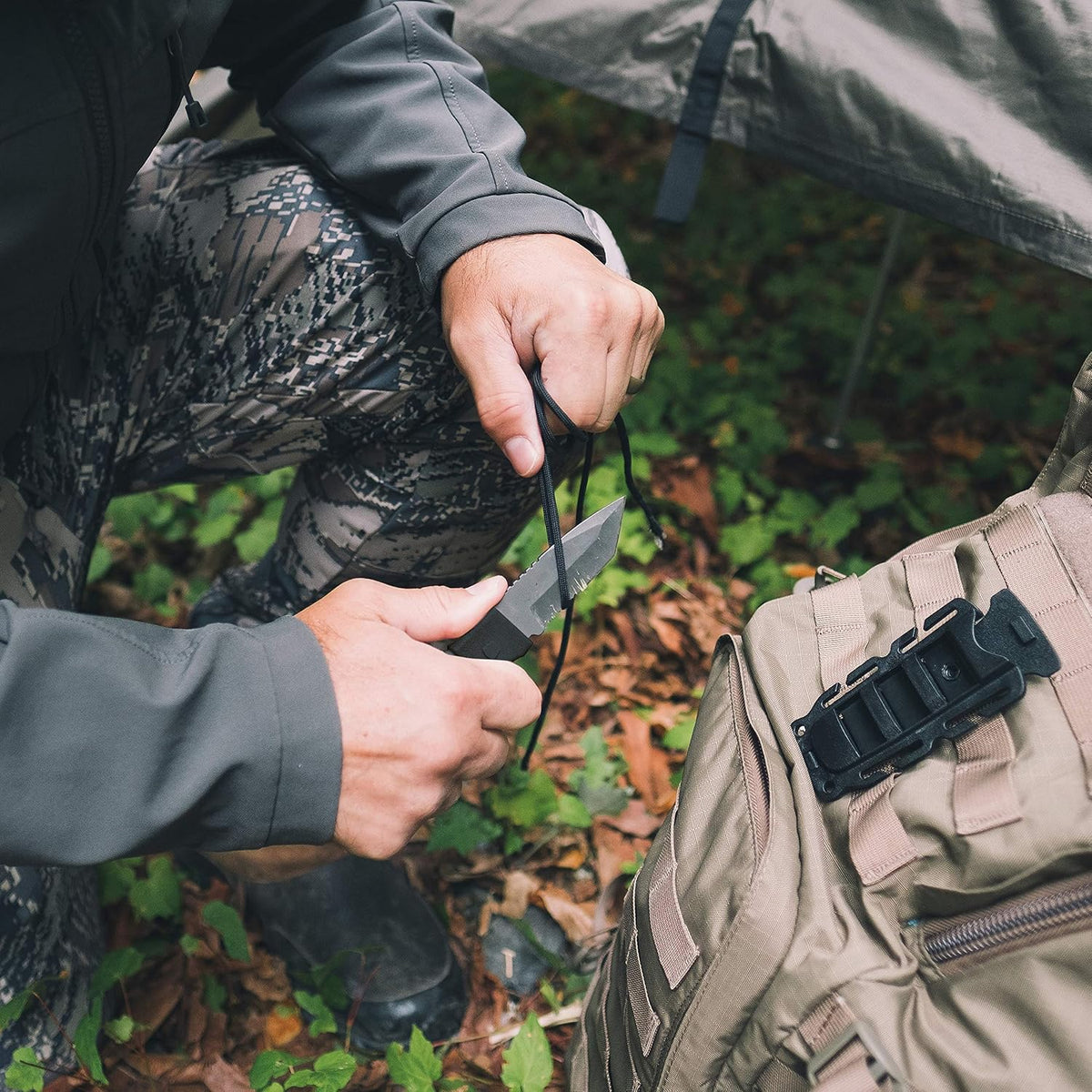 Kotu Tanto Fixed Blade Knife for the Outdoors with Quick Release Sheath, Titanium-Coated 3” Blade
