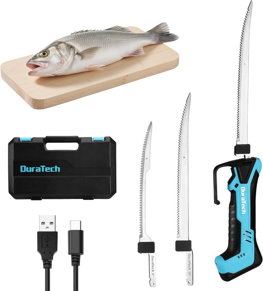 12V Cordless Electric Fillet Knife, 8" & 10" Razor-Sharp Blades | 2.0Ah Built-in Battery, Type-C Charge, Non-Slip Ergonomic Handle, Safety Lock, Portable Storage Case for Fishing Filleting