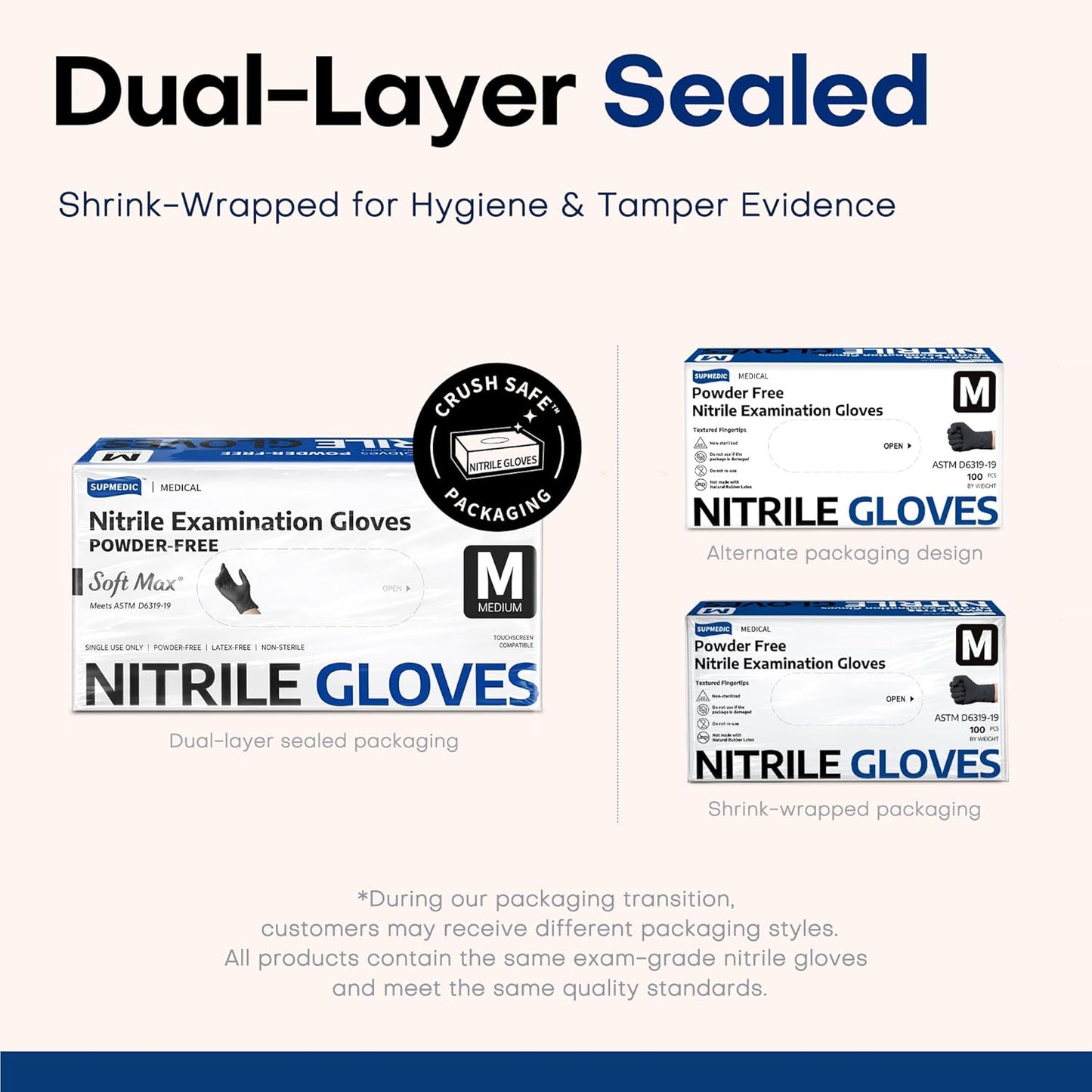 Medical Soft Max™ Black Nitrile Disposable Gloves, 100 Pcs, Latex-Free & Powder-Free Food Safe Food Prep Exam Gloves