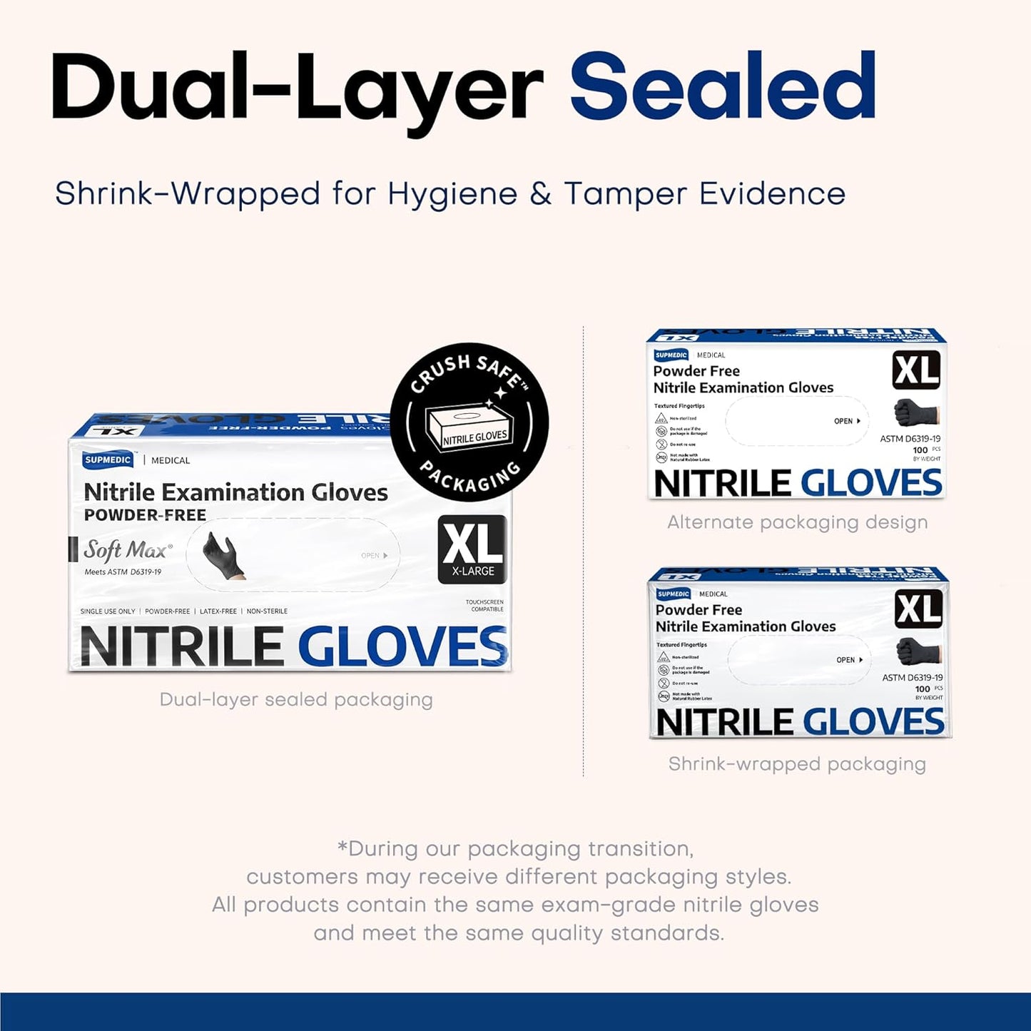 Medical Soft Max™ Black Nitrile Disposable Gloves, 100 Pcs, Latex-Free & Powder-Free Food Safe Food Prep Exam Gloves