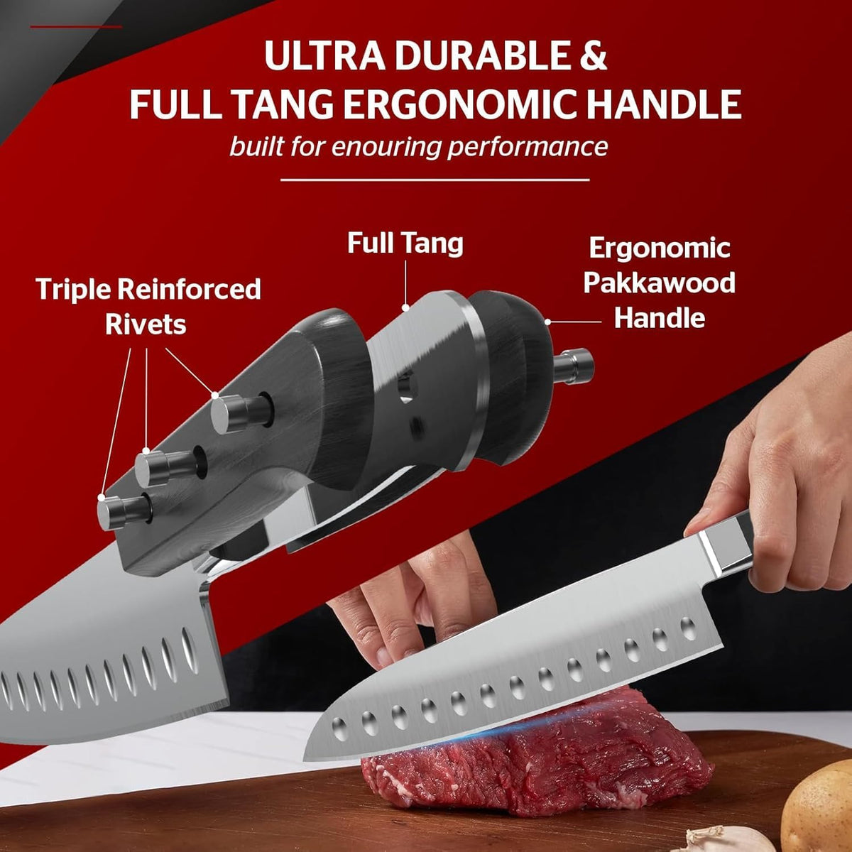 7 Inch Santoku Knife - Japanese AUS-8 High Carbon Steel Professional Chef Knife - Kitchen Gadgets 2026, Apartment Essentials, Mothers Day Gift for Mom Wife Her