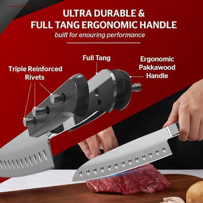 7 Inch Santoku Knife - Japanese AUS-8 High Carbon Steel Professional Chef Knife - Kitchen Gadgets 2026, Apartment Essentials, Mothers Day Gift for Mom Wife Her