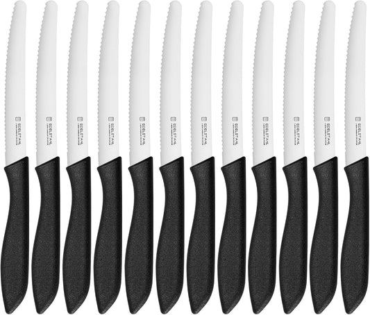 Steak Knives Set of 12, Stainless Steel Steak Knife Set,Premium Serrated Steak Knives,Sharp Black Restaurant Knife,Tomato Knife For Hotel&Restaurant,Dishwasher Safe