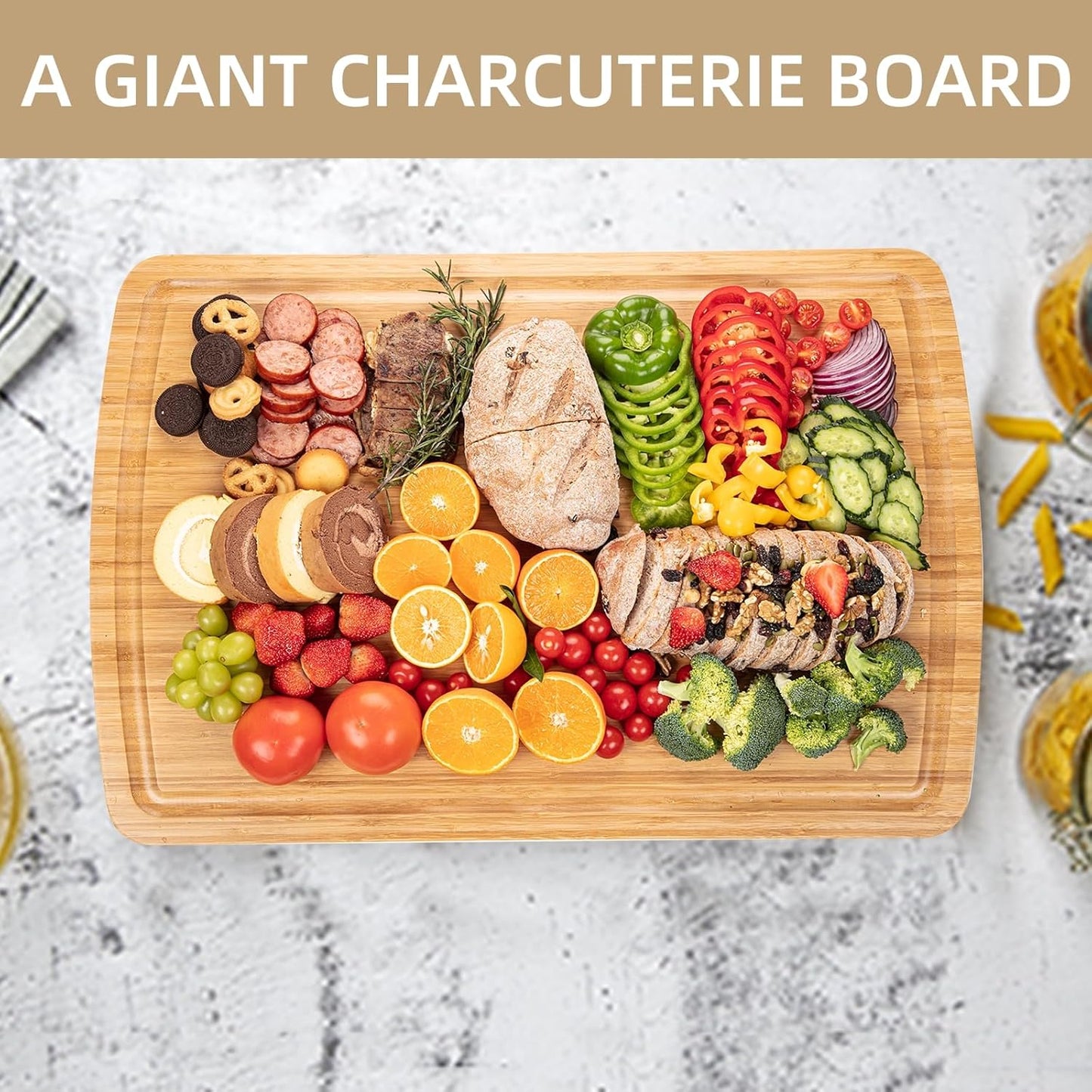 30" Extra Large Bamboo Cutting Boards for Kitchen, Wooden Chopping Board with Juice Groove, Reversible Butcher Block Cutting Board Carving Board for Meat Turkey Veggies, 30 x 20 Inch