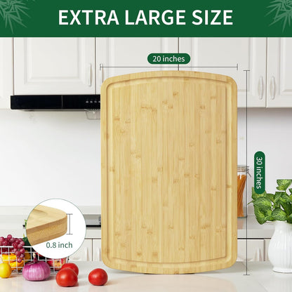 30" Extra Large Bamboo Cutting Boards for Kitchen, Wooden Chopping Board with Juice Groove, Reversible Butcher Block Cutting Board Carving Board for Meat Turkey Veggies, 30 x 20 Inch