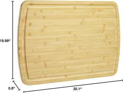 30" Extra Large Bamboo Cutting Boards for Kitchen, Wooden Chopping Board with Juice Groove, Reversible Butcher Block Cutting Board Carving Board for Meat Turkey Veggies, 30 x 20 Inch