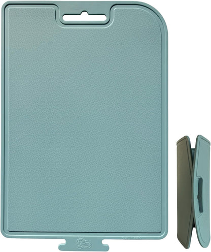Korean Made Thick Silicone Double-Sided Usable Cutting Board 14.3" x 9.7" Foldable Design Drip Groove Grip Handle Dishwasher Safe 1PCS Gift for Mom (Mint) Stocking Stuffer