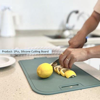 Korean Made Thick Silicone Double-Sided Usable Cutting Board 14.3" x 9.7" Foldable Design Drip Groove Grip Handle Dishwasher Safe 1PCS Gift for Mom (Mint) Stocking Stuffer