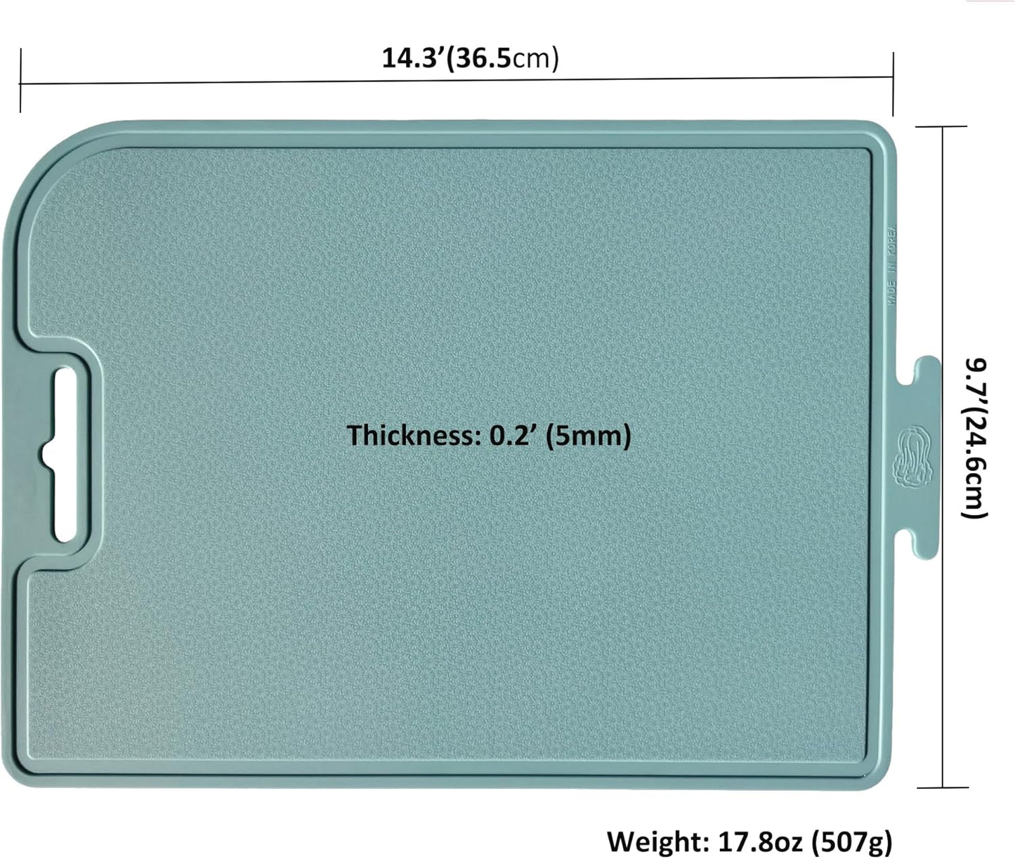 Korean Made Thick Silicone Double-Sided Usable Cutting Board 14.3" x 9.7" Foldable Design Drip Groove Grip Handle Dishwasher Safe 1PCS Gift for Mom (Mint) Stocking Stuffer