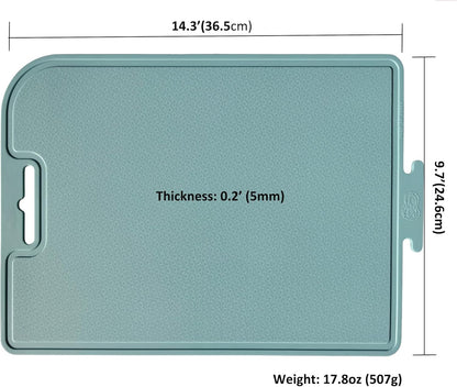 Korean Made Thick Silicone Double-Sided Usable Cutting Board 14.3" x 9.7" Foldable Design Drip Groove Grip Handle Dishwasher Safe 1PCS Gift for Mom (Mint) Stocking Stuffer