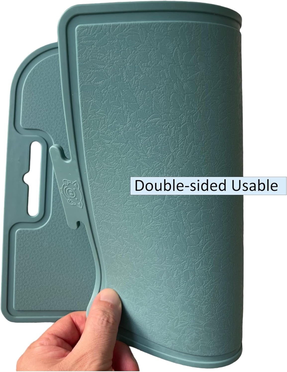 Korean Made Thick Silicone Double-Sided Usable Cutting Board 14.3" x 9.7" Foldable Design Drip Groove Grip Handle Dishwasher Safe 1PCS Gift for Mom (Mint) Stocking Stuffer