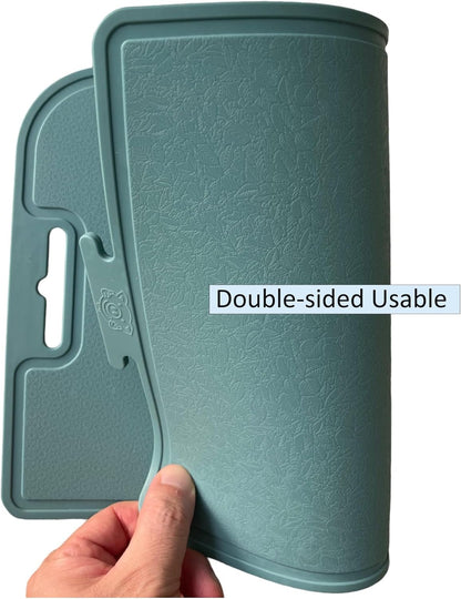 Korean Made Thick Silicone Double-Sided Usable Cutting Board 14.3" x 9.7" Foldable Design Drip Groove Grip Handle Dishwasher Safe 1PCS Gift for Mom (Mint) Stocking Stuffer