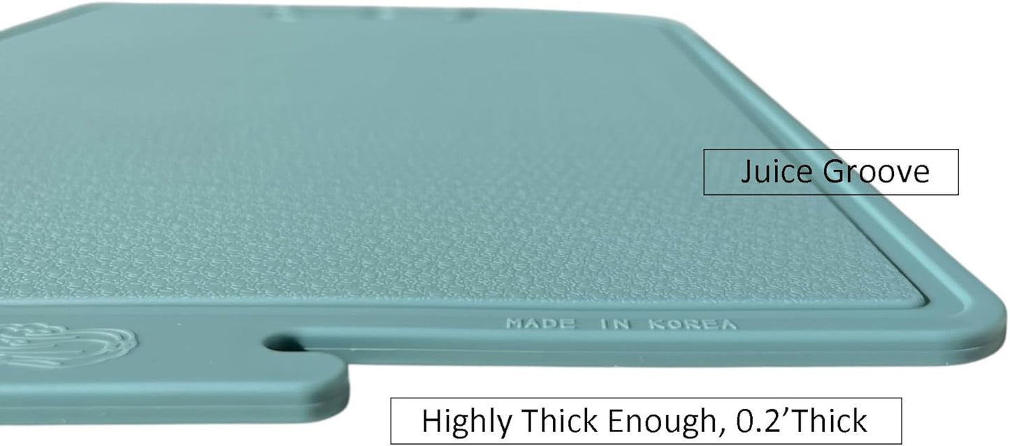 Korean Made Thick Silicone Double-Sided Usable Cutting Board 14.3" x 9.7" Foldable Design Drip Groove Grip Handle Dishwasher Safe 1PCS Gift for Mom (Mint) Stocking Stuffer