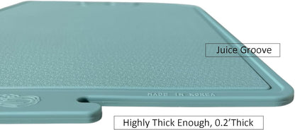 Korean Made Thick Silicone Double-Sided Usable Cutting Board 14.3" x 9.7" Foldable Design Drip Groove Grip Handle Dishwasher Safe 1PCS Gift for Mom (Mint) Stocking Stuffer