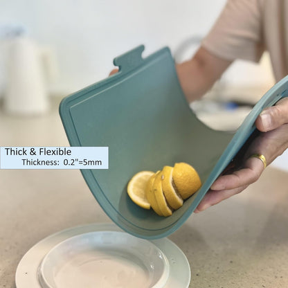 Korean Made Thick Silicone Double-Sided Usable Cutting Board 14.3" x 9.7" Foldable Design Drip Groove Grip Handle Dishwasher Safe 1PCS Gift for Mom (Mint) Stocking Stuffer