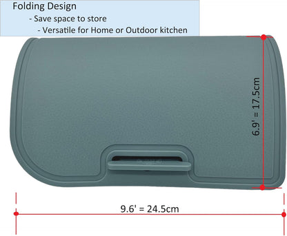 Korean Made Thick Silicone Double-Sided Usable Cutting Board 14.3" x 9.7" Foldable Design Drip Groove Grip Handle Dishwasher Safe 1PCS Gift for Mom (Mint) Stocking Stuffer
