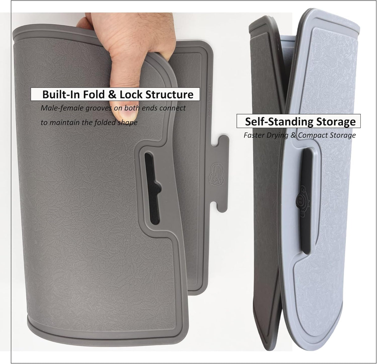 Korean Made Thick Silicone Double-Sided Usable Cutting Board 14.3" x 9.7" Foldable Design Drip Groove Grip Handle Dishwasher Safe 1PCS Gift for Mom (Mint) Stocking Stuffer