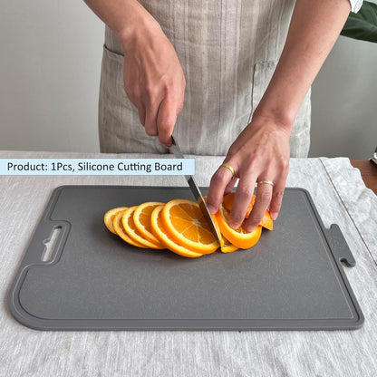 Korean Made Thick Silicone Double-Sided Usable Cutting Board 14.3" x 9.7" Foldable Design Drip Groove Grip Handle Dishwasher Safe 1PCS Gift for Mom (Mint) Stocking Stuffer