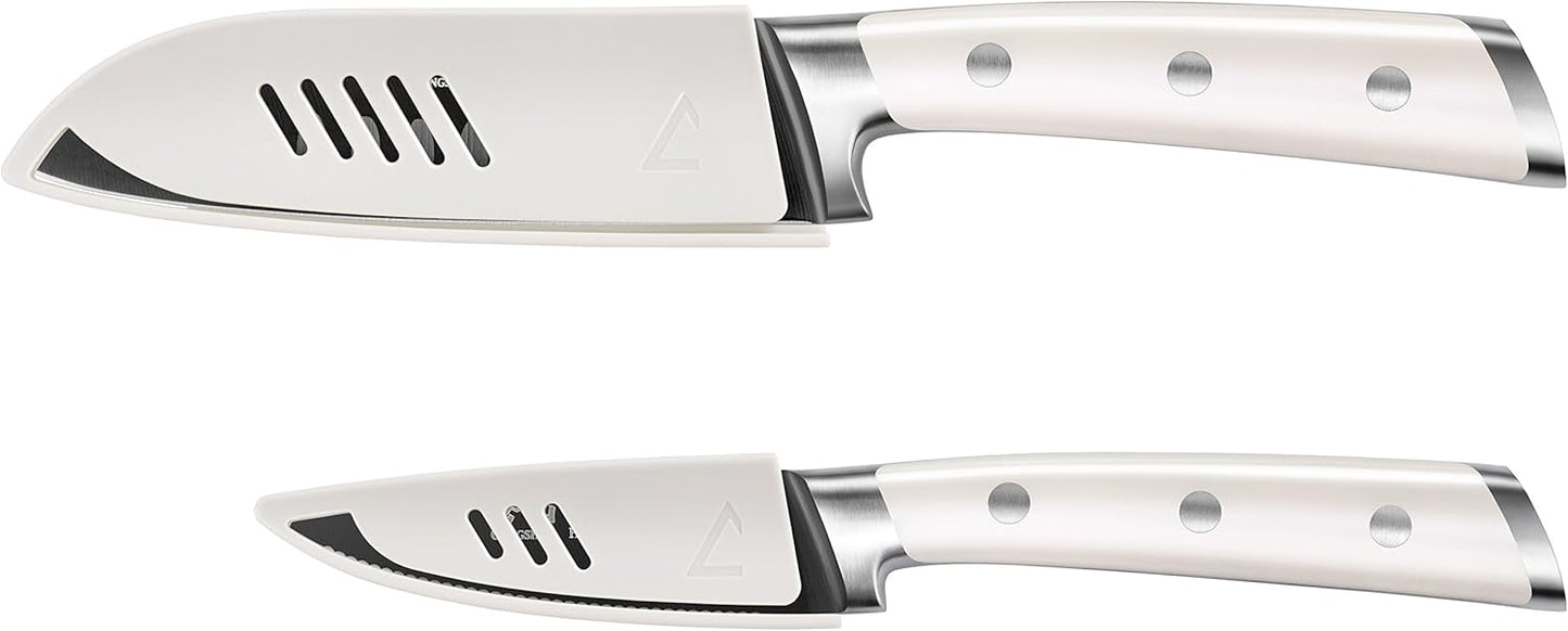 Cangshan S+ Series 1022100 German Steel Forged 2-Piece Titanium Coated Santoku Starter Knife Set with Sheaths, Vanilla White