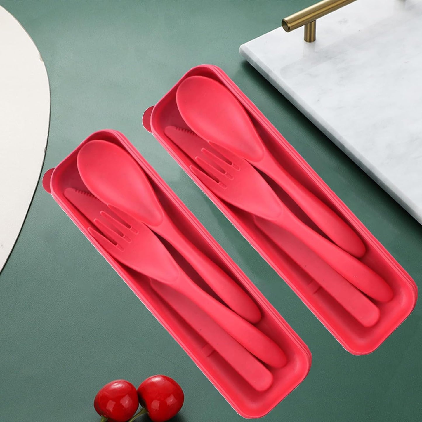 Reusable Travel Utensils Set with Case, 4 Sets Wheat Straw Portable Plastic Fork Spoons Knife Cutlery, Camping Eco-Friendly BPA Free Tableware for Kids Adults Work Picnic or Daily Use (Black)