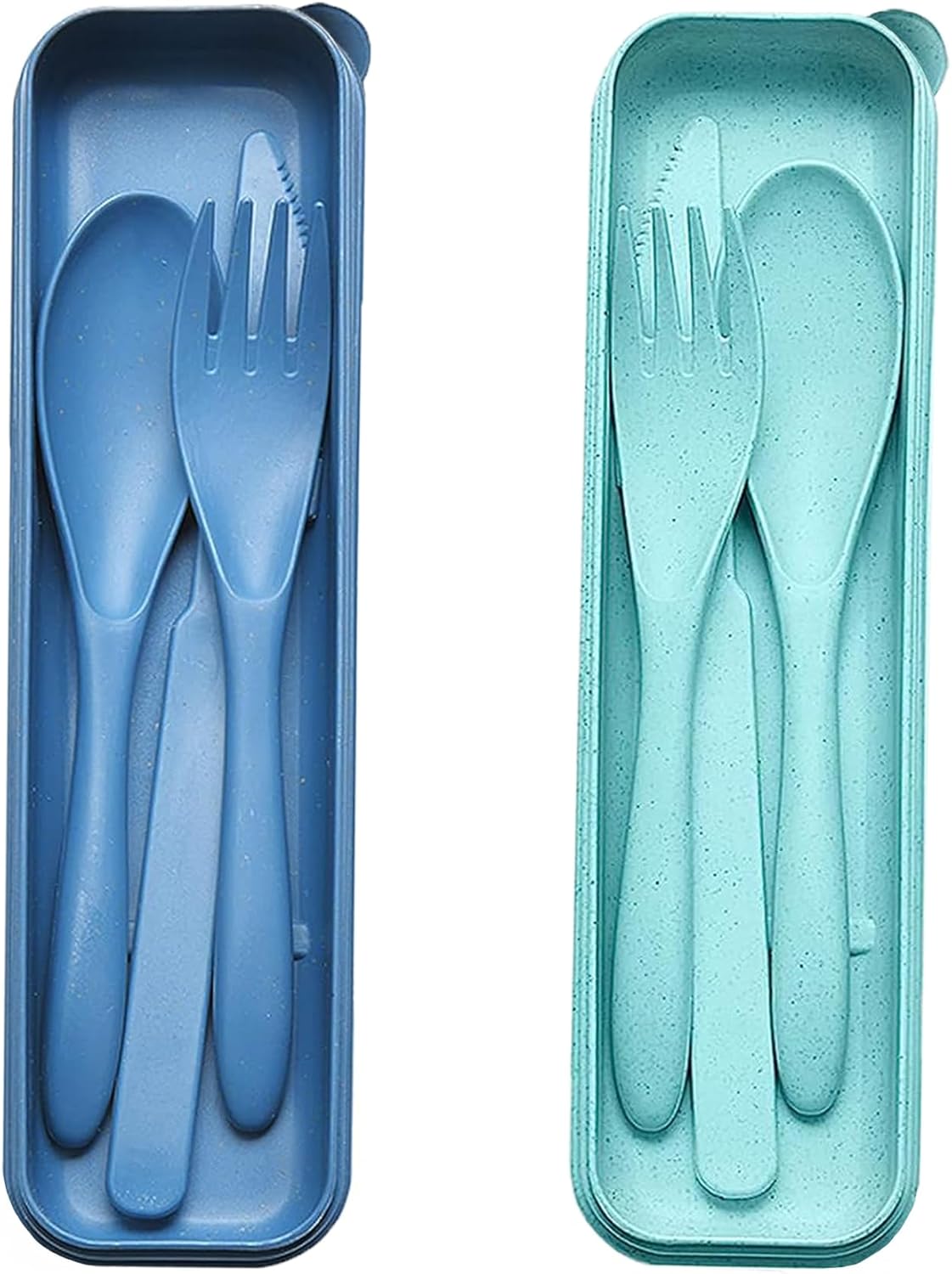 Reusable Travel Utensils Set with Case, 4 Sets Wheat Straw Portable Plastic Fork Spoons Knife Cutlery, Camping Eco-Friendly BPA Free Tableware for Kids Adults Work Picnic or Daily Use (Black)