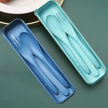 Reusable Travel Utensils Set with Case, 4 Sets Wheat Straw Portable Plastic Fork Spoons Knife Cutlery, Camping Eco-Friendly BPA Free Tableware for Kids Adults Work Picnic or Daily Use (Black)