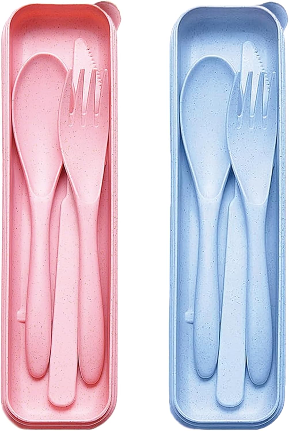 Reusable Travel Utensils Set with Case, 4 Sets Wheat Straw Portable Plastic Fork Spoons Knife Cutlery, Camping Eco-Friendly BPA Free Tableware for Kids Adults Work Picnic or Daily Use (Black)