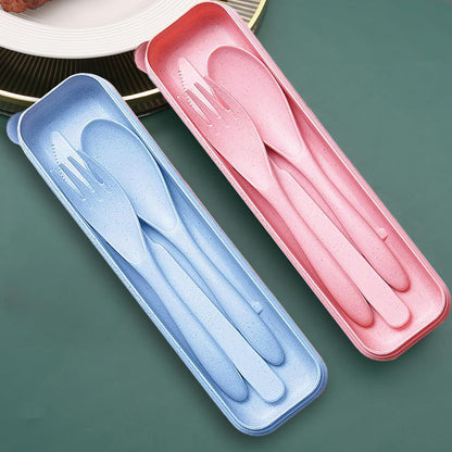 Reusable Travel Utensils Set with Case, 4 Sets Wheat Straw Portable Plastic Fork Spoons Knife Cutlery, Camping Eco-Friendly BPA Free Tableware for Kids Adults Work Picnic or Daily Use (Black)