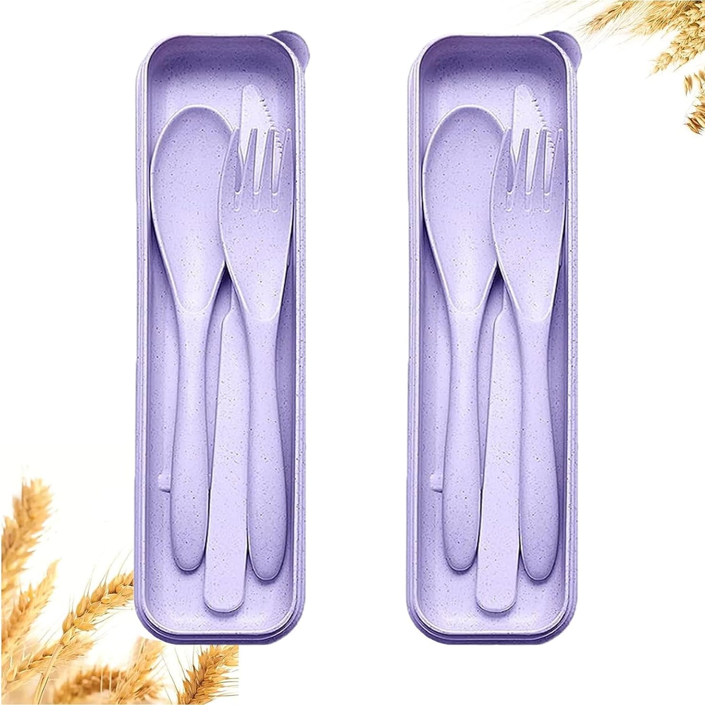 Reusable Travel Utensils Set with Case, 4 Sets Wheat Straw Portable Plastic Fork Spoons Knife Cutlery, Camping Eco-Friendly BPA Free Tableware for Kids Adults Work Picnic or Daily Use (Black)