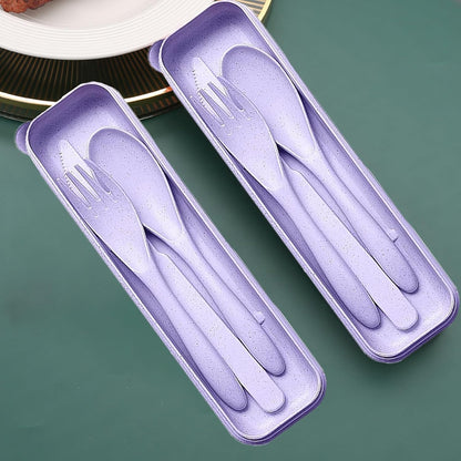 Reusable Travel Utensils Set with Case, 4 Sets Wheat Straw Portable Plastic Fork Spoons Knife Cutlery, Camping Eco-Friendly BPA Free Tableware for Kids Adults Work Picnic or Daily Use (Black)