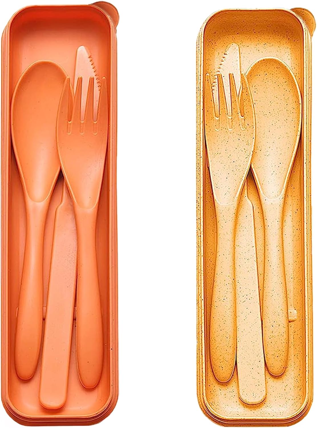 Reusable Travel Utensils Set with Case, 4 Sets Wheat Straw Portable Plastic Fork Spoons Knife Cutlery, Camping Eco-Friendly BPA Free Tableware for Kids Adults Work Picnic or Daily Use (Black)