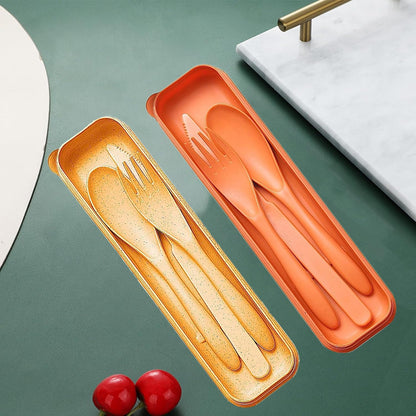 Reusable Travel Utensils Set with Case, 4 Sets Wheat Straw Portable Plastic Fork Spoons Knife Cutlery, Camping Eco-Friendly BPA Free Tableware for Kids Adults Work Picnic or Daily Use (Black)