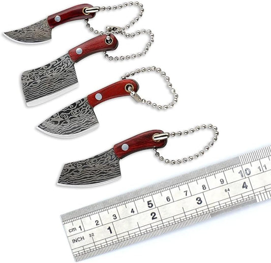 Damascus Pocket Knife Set Mini Chef Tiny Cleaver for Package Opener Box Cutter - of 4