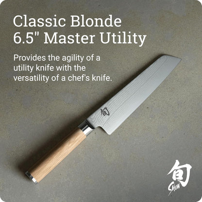 Classic Blonde 6.5" Master Utility Knife | Handcrafted Japanese Knife, Precision and Sharpness, VG-MAX Core, Damascus Stainless Steel Cladding, Pakkawood Handle