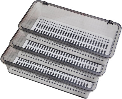 Silverware Organizer with Lid and Drainer - Plastic Kitchen Drawer Organizer for Forks Spoons Knives, Stackable Utensil Storage Container, Space-Saving Cutlery Tray (10.6 x 4.7 x 2.8 inch) (3)