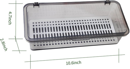 Silverware Organizer with Lid and Drainer - Plastic Kitchen Drawer Organizer for Forks Spoons Knives, Stackable Utensil Storage Container, Space-Saving Cutlery Tray (10.6 x 4.7 x 2.8 inch) (3)