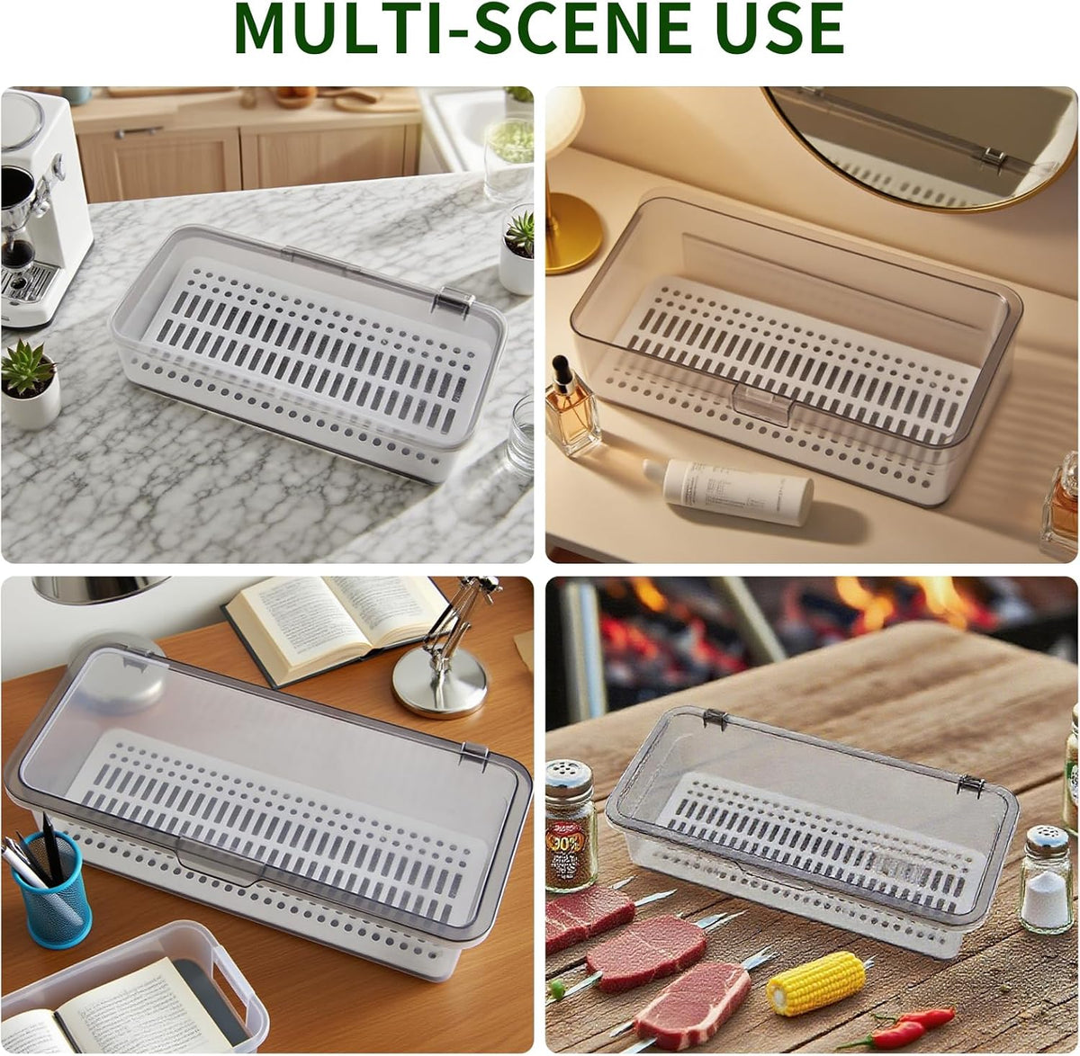Silverware Organizer with Lid and Drainer - Plastic Kitchen Drawer Organizer for Forks Spoons Knives, Stackable Utensil Storage Container, Space-Saving Cutlery Tray (10.6 x 4.7 x 2.8 inch) (3)