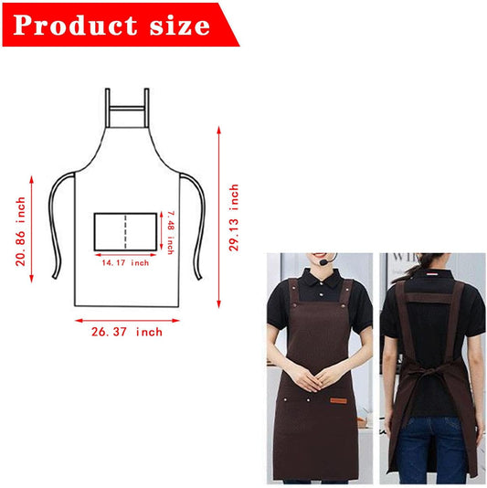 2 in 1 set Cross Strap Chef Apron with Detachable Waterproof Sleeves -Kitchen Bib Apron for Cooking, Grilling, BBQ