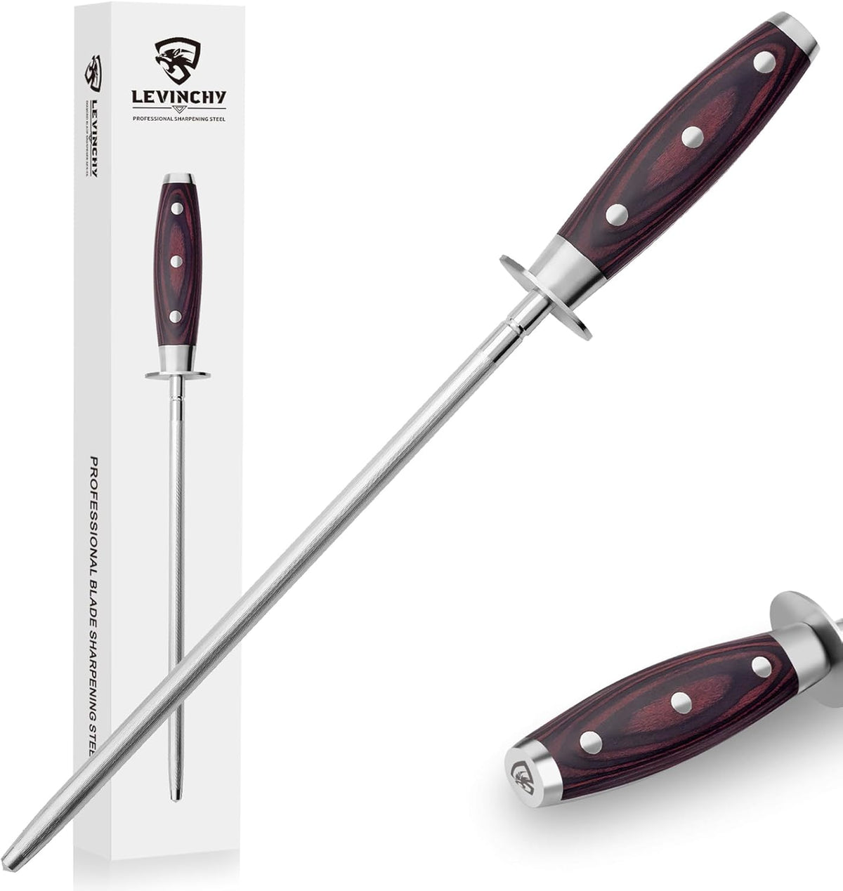 Professional 10-Inch Knife Honing Steel with Pakkawood Handle