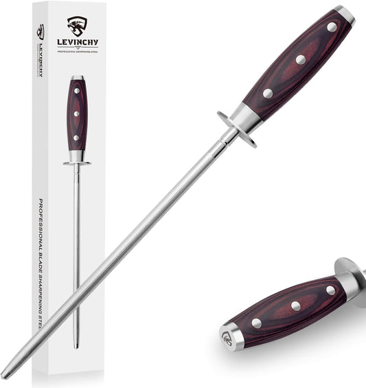 Professional 10-Inch Knife Honing Steel with Pakkawood Handle